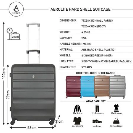 Aerolite Lightweight Hard Shell Suitcase Luggage Set (Cabin + Large, Charcoal) - Image 3