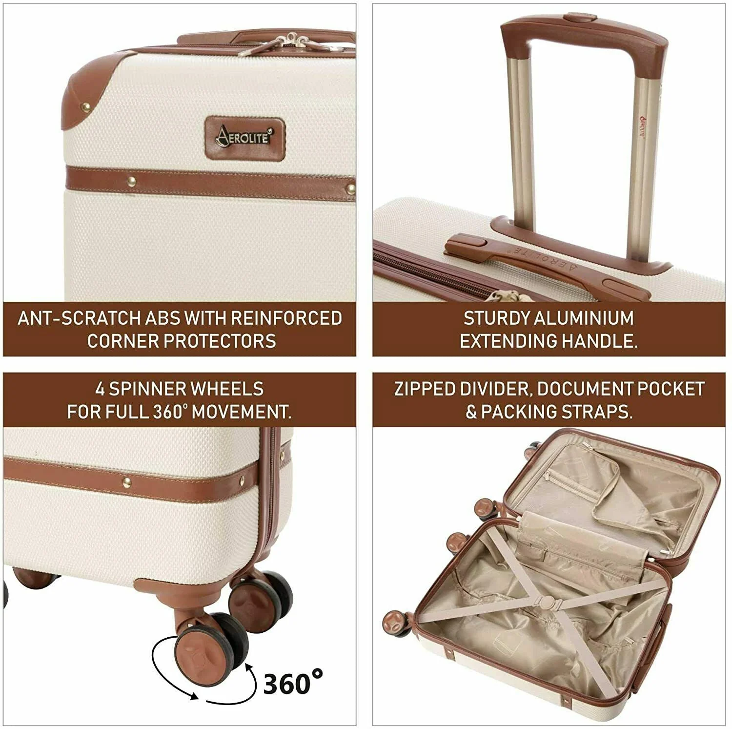 Aerolite Vintage Classic (55x35x20cm) Lightweight Hard Shell Cabin Hand Luggage, Approved For Ryanair, easyJet, British Airways, Delta, Lufthansa, Norwegian, Jet2, Virgin Atlantic and many more! - Image 8