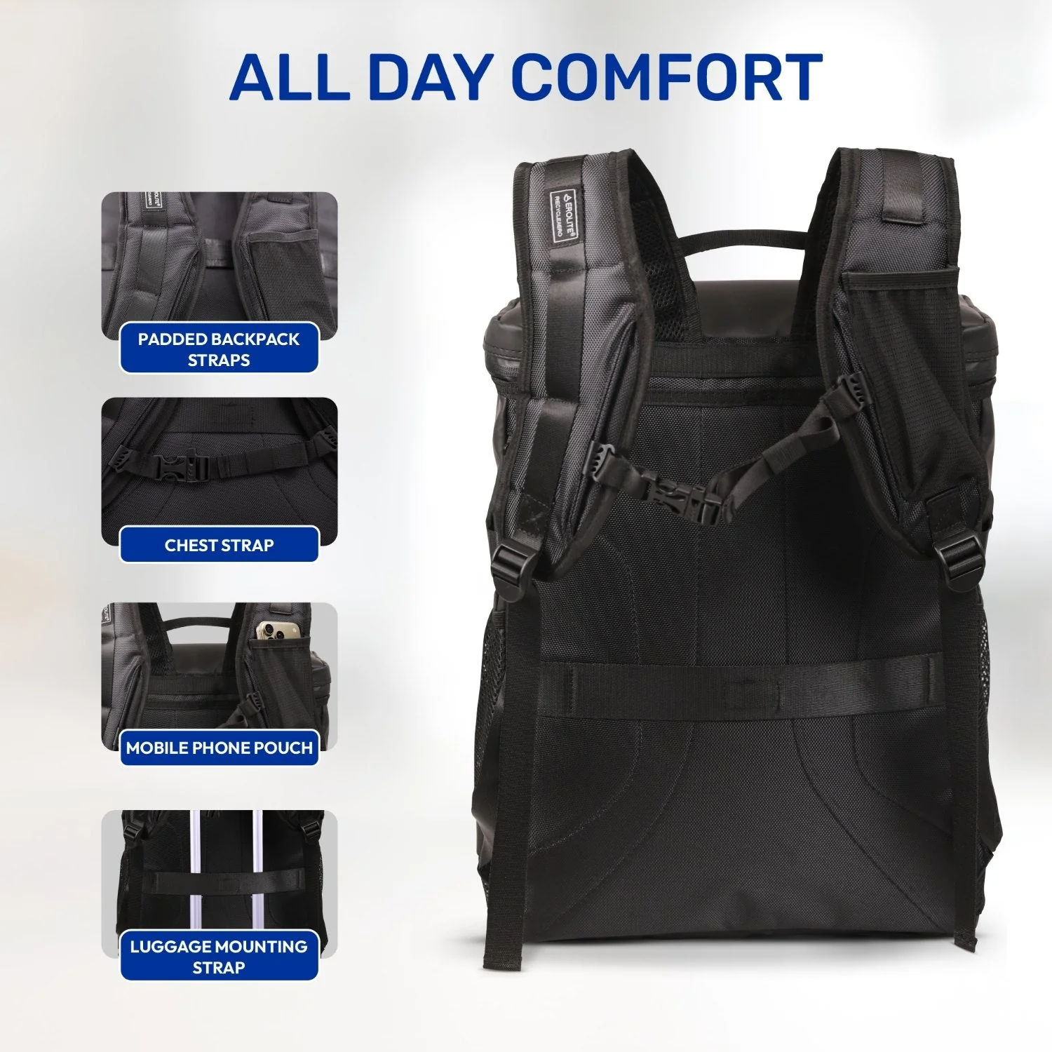 Aerolite Waterproof Backpack – Easyjet Maximum Underseat Size 45×36×20cm, 32L Cabin Rucksack with 15.6″ Laptop Sleeve, Multiple Pockets & Travel-Friendly Features – Black - Image 6