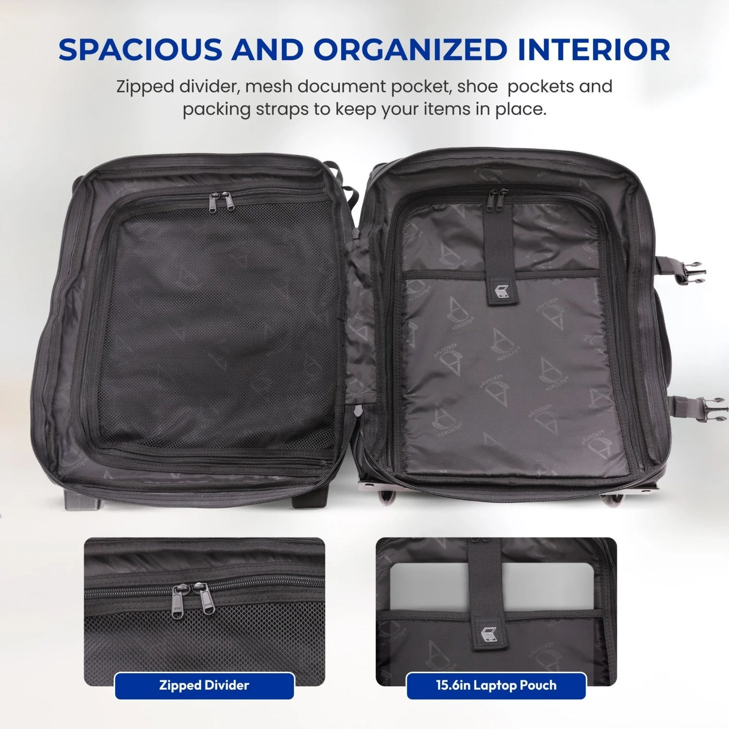 Aerolite Waterproof 45x36x20cm Easyjet Underseat Cabin Bag – 32L Travel Trolley with 2 Wheels, TSA Lock & 15.6” Laptop Compartment – Easyjet Maximum Size Hand Luggage - Black - Image 4
