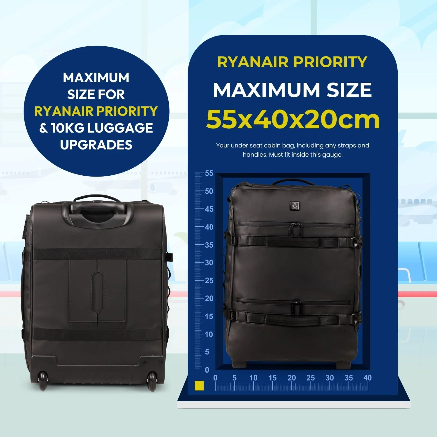 Aerolite Waterproof Trolley Cabin Bag, Ryanair Priority Max Size 55x40×20 cm, 44L Carry-On with 17" Laptop Sleeve, TSA Lock & 2 Wheels – Black - Image 6