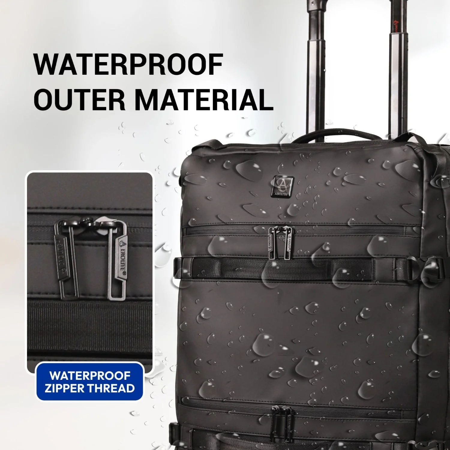 Aerolite Waterproof Trolley Cabin Bag, Ryanair Priority Max Size 55x40×20 cm, 44L Carry-On with 17" Laptop Sleeve, TSA Lock & 2 Wheels – Black - Image 7