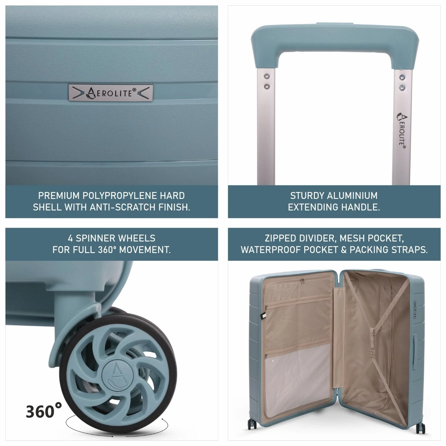 Aerolite XL 32in (144L) Lightweight Polypropylene Hard Shell Suitcase, Extra Large Check-In Luggage with 4 Spinner Wheels, TSA Lock, Waterproof Pocket - Sage - Image 3