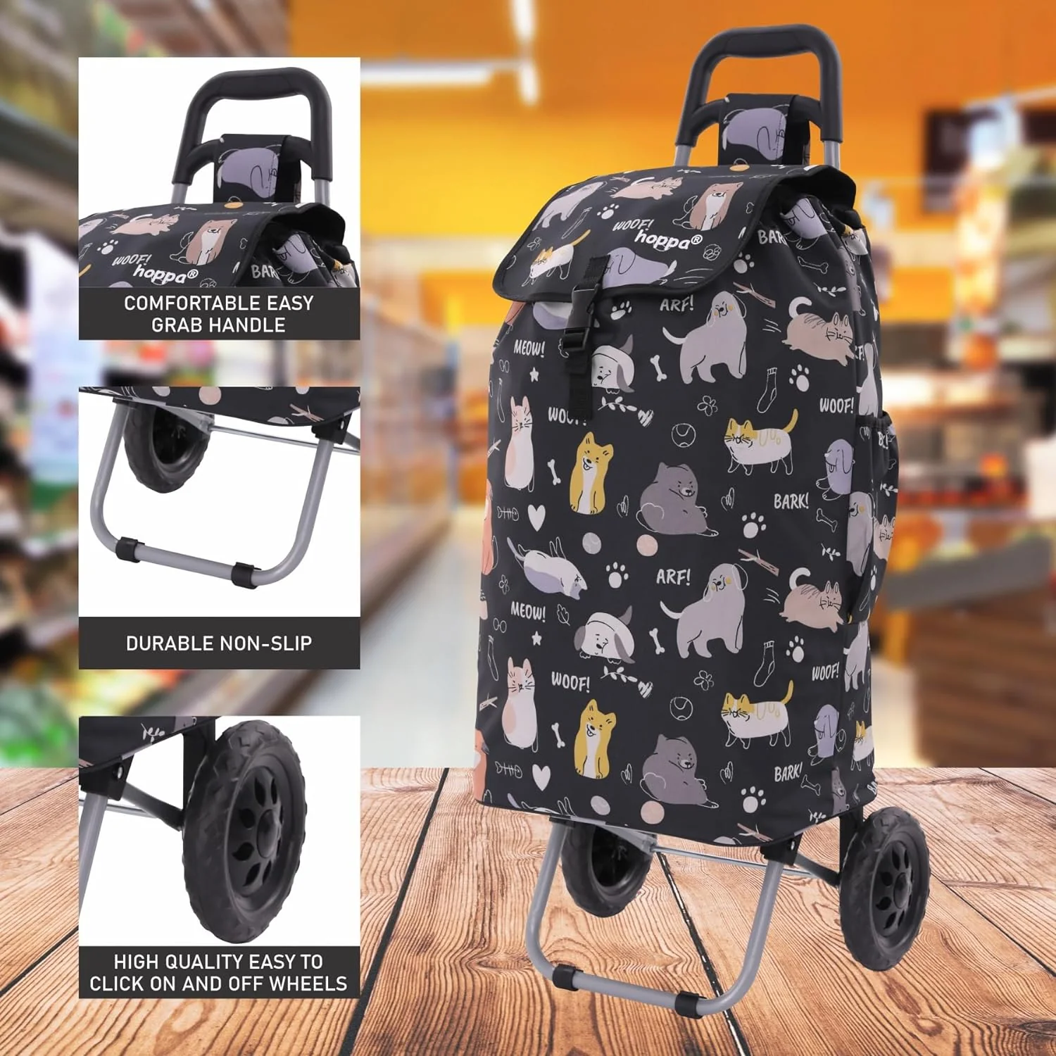 Hoppa 57Ltr Lightweight Shopping Trolley 2025 model, Hard Wearing & Foldaway Push/Pull Cart for Easy Storage With 1 Year Guarantee - Image 10