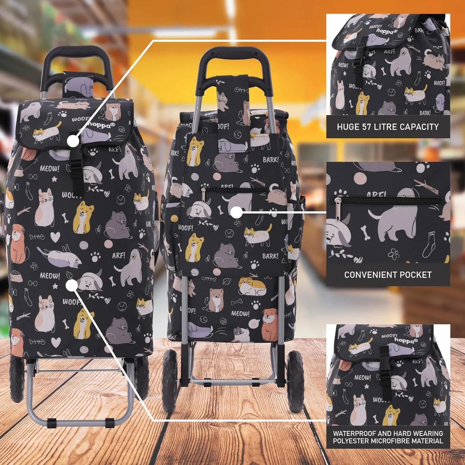 Hoppa 57Ltr Lightweight Shopping Trolley 2025 model, Hard Wearing & Foldaway Push/Pull Cart for Easy Storage With 1 Year Guarantee - Image 11