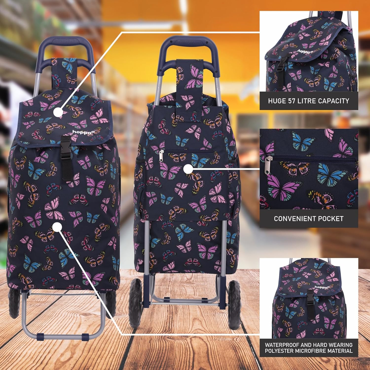 Hoppa 57Ltr Lightweight Shopping Trolley 2025 model, Hard Wearing & Foldaway Push/Pull Cart for Easy Storage With 1 Year Guarantee - Image 15