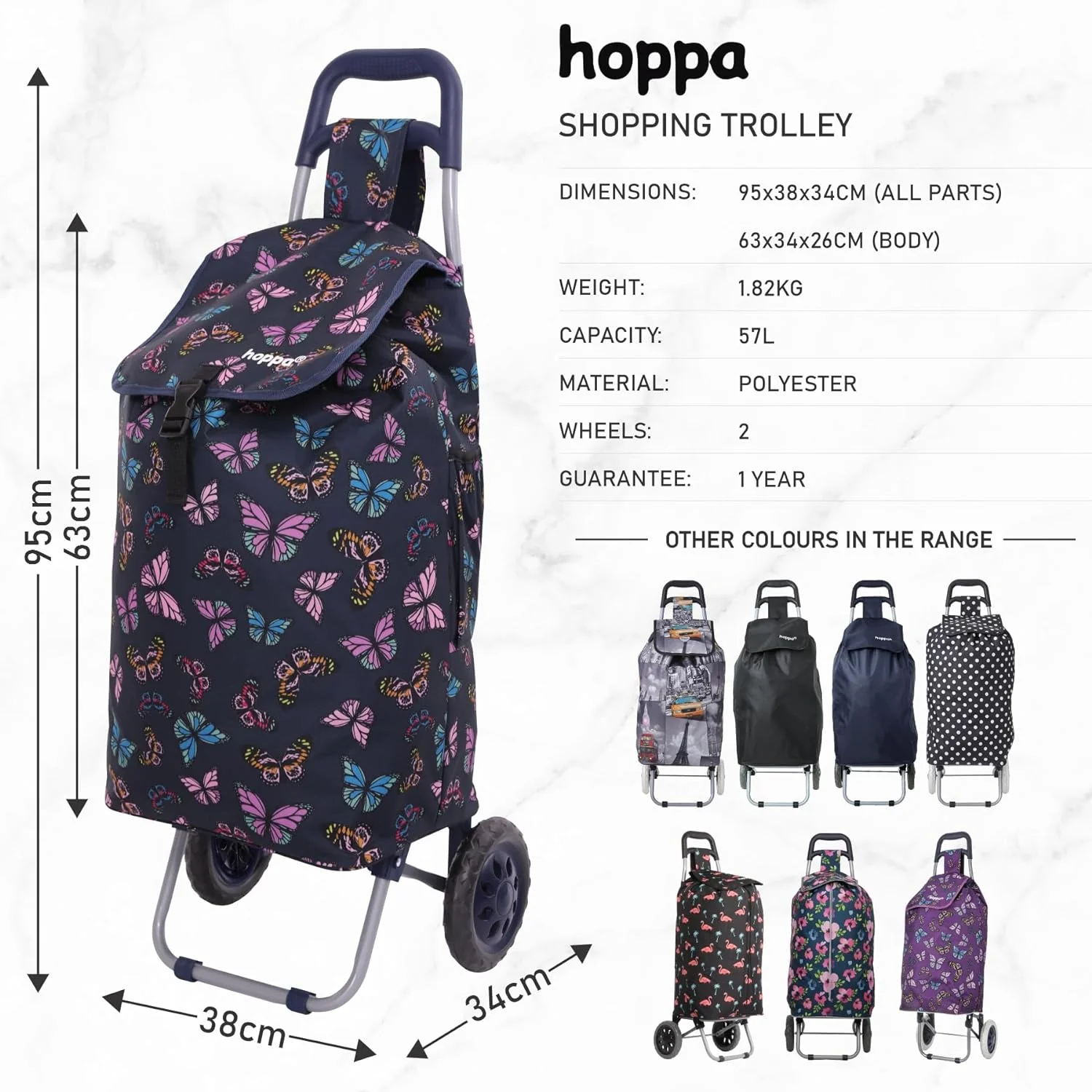 Hoppa 57Ltr Lightweight Shopping Trolley 2025 model, Hard Wearing & Foldaway Push/Pull Cart for Easy Storage With 1 Year Guarantee - Image 18