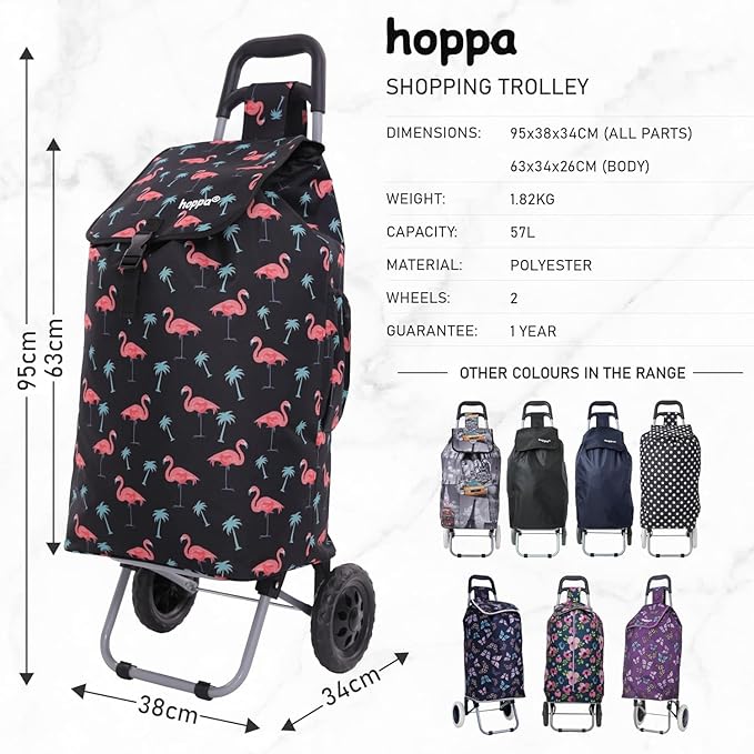 Hoppa 57Ltr Lightweight Shopping Trolley 2025 model, Hard Wearing & Foldaway Push/Pull Cart for Easy Storage With 1 Year Guarantee - Image 21