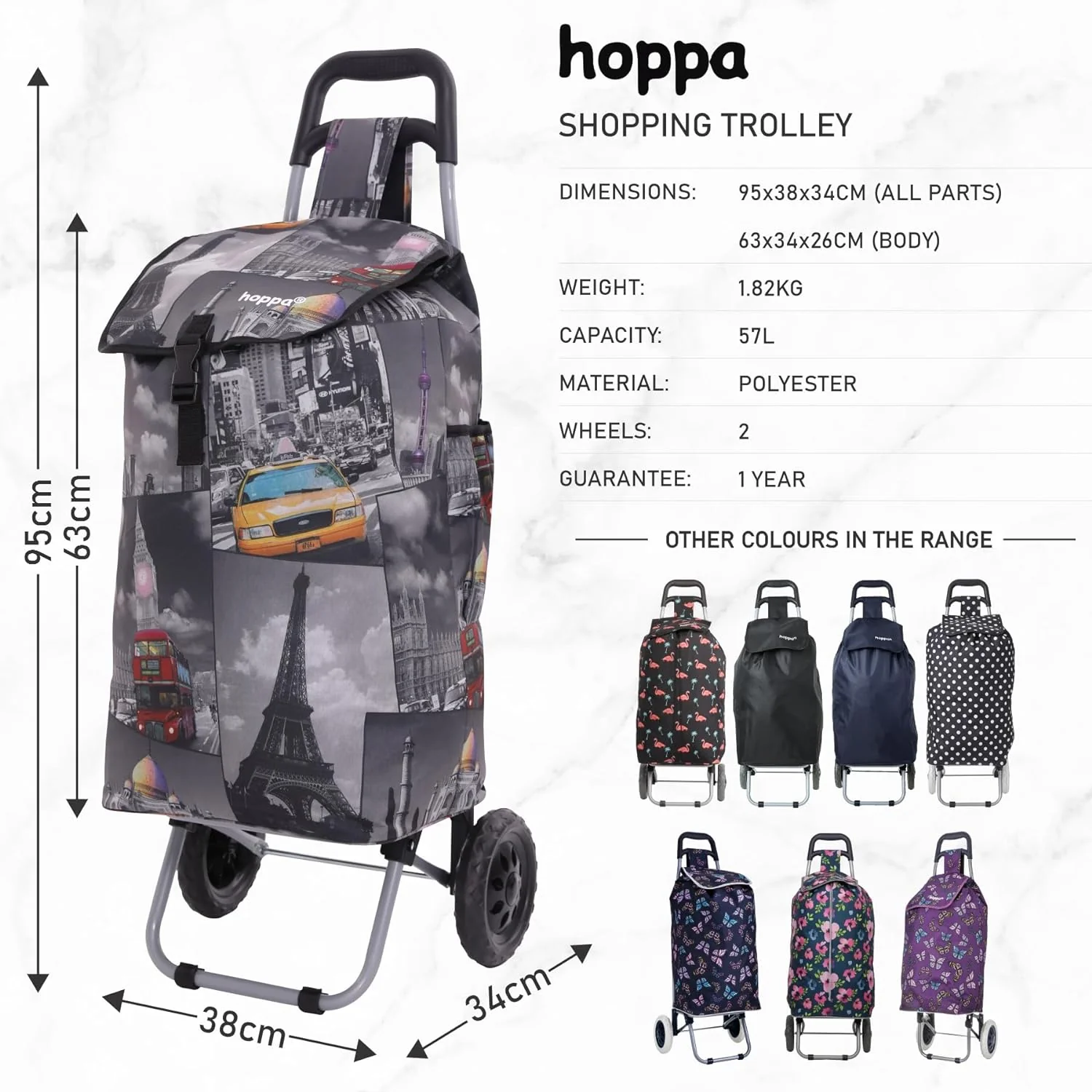 Hoppa 57Ltr Lightweight Shopping Trolley 2025 model, Hard Wearing & Foldaway Push/Pull Cart for Easy Storage With 1 Year Guarantee - Image 28