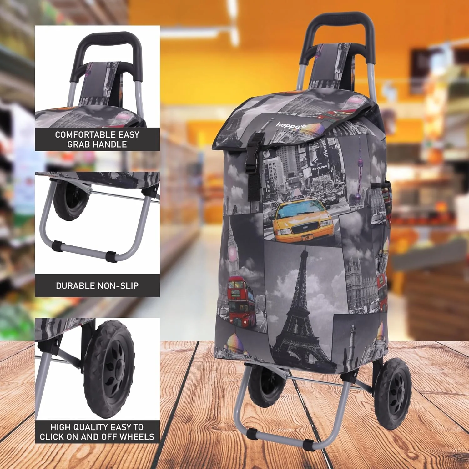 Hoppa 57Ltr Lightweight Shopping Trolley 2025 model, Hard Wearing & Foldaway Push/Pull Cart for Easy Storage With 1 Year Guarantee - Image 29