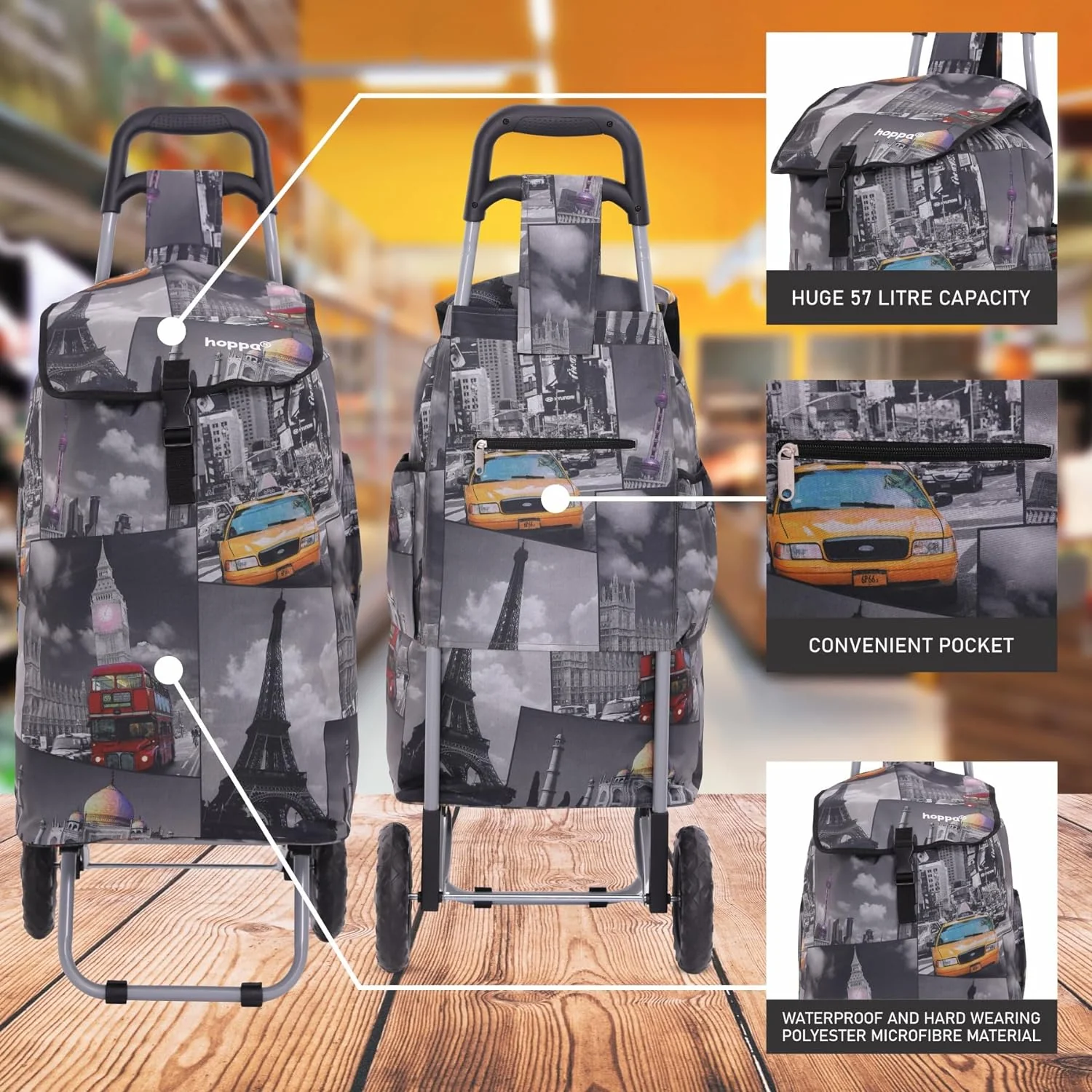 Hoppa 57Ltr Lightweight Shopping Trolley 2025 model, Hard Wearing & Foldaway Push/Pull Cart for Easy Storage With 1 Year Guarantee - Image 30