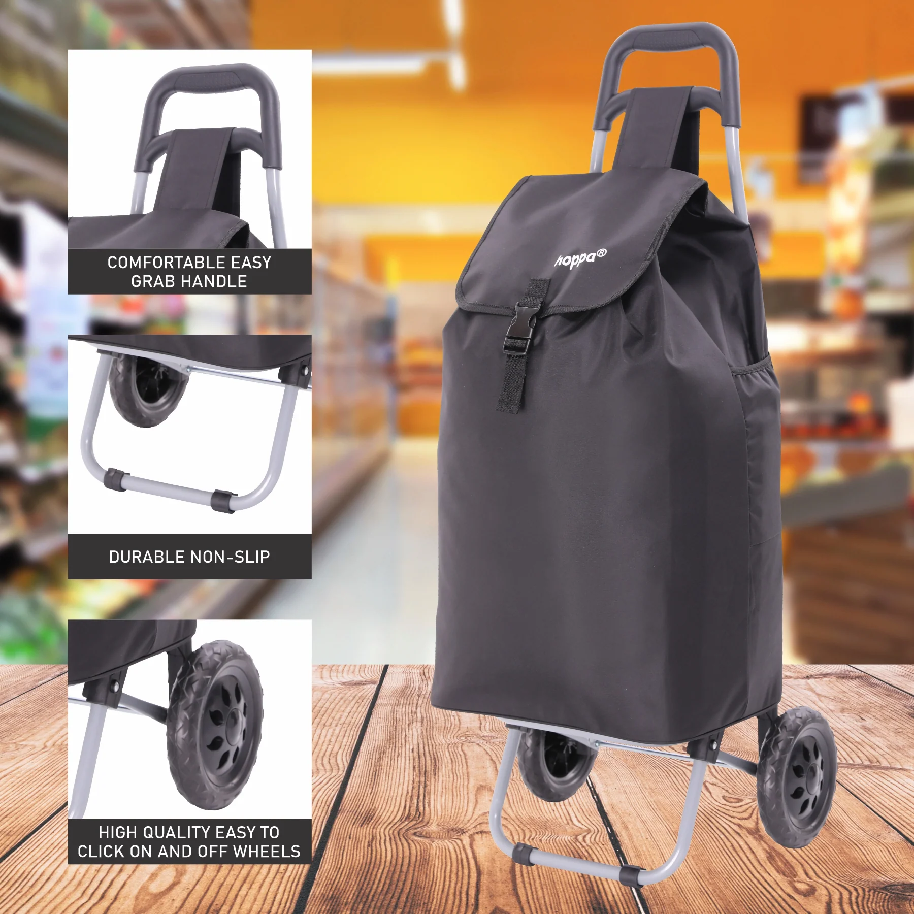 Hoppa 57Ltr Lightweight Shopping Trolley 2025 model, Hard Wearing & Foldaway Push/Pull Cart for Easy Storage With 1 Year Guarantee - Image 4