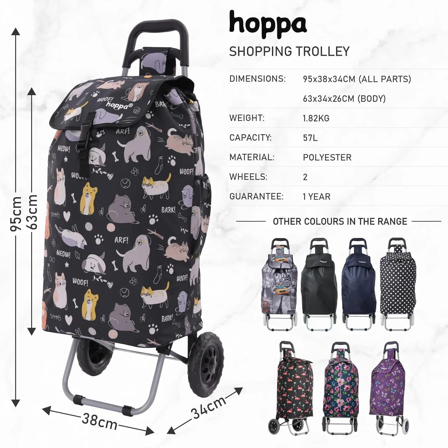 Hoppa 57Ltr Lightweight Shopping Trolley 2025 model, Hard Wearing & Foldaway Push/Pull Cart for Easy Storage With 1 Year Guarantee - Image 9