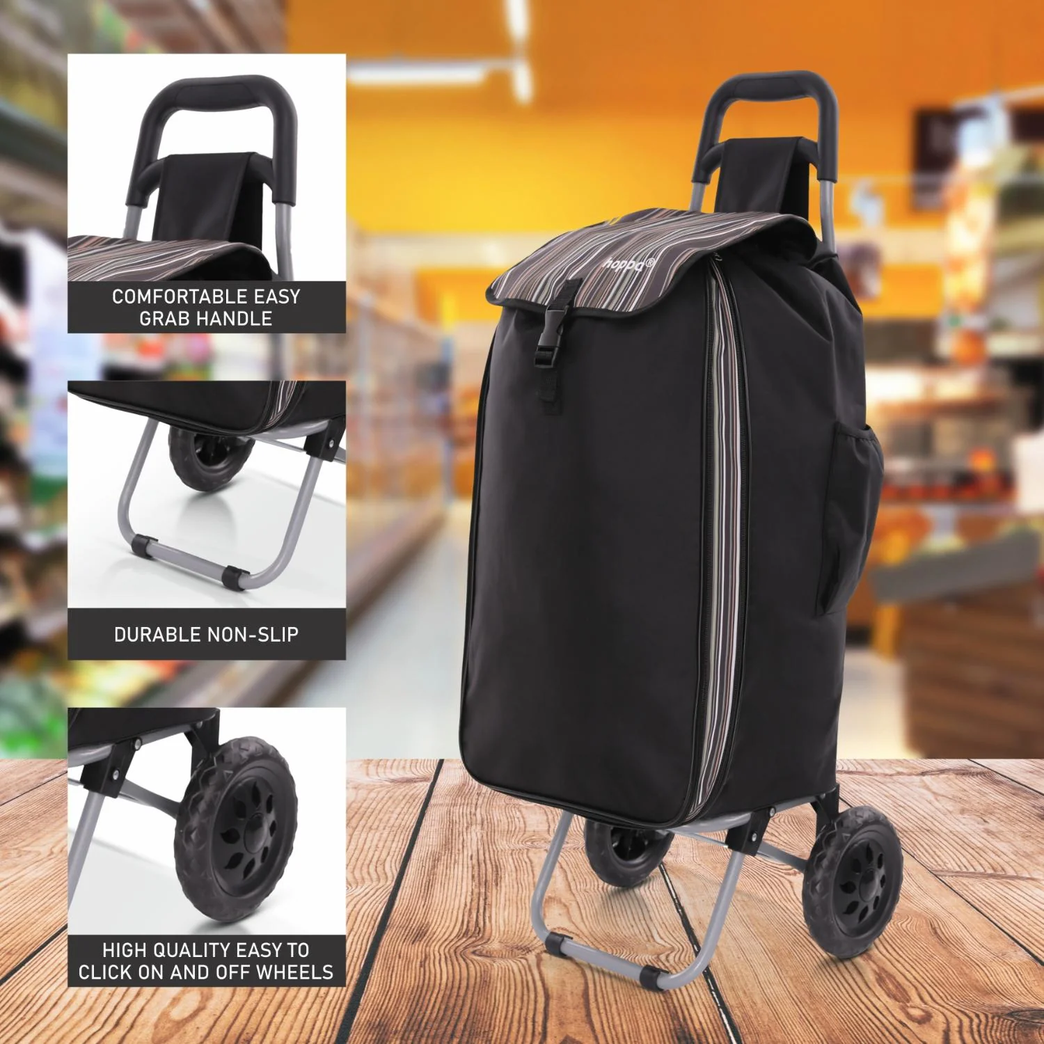 Hoppa Expandable 57L to 64L Lightweight Shopping Trolley 2025 model, Hard Wearing & Foldaway Push/Pull Cart for Easy Storage With 1 Year Guarantee - Image 3