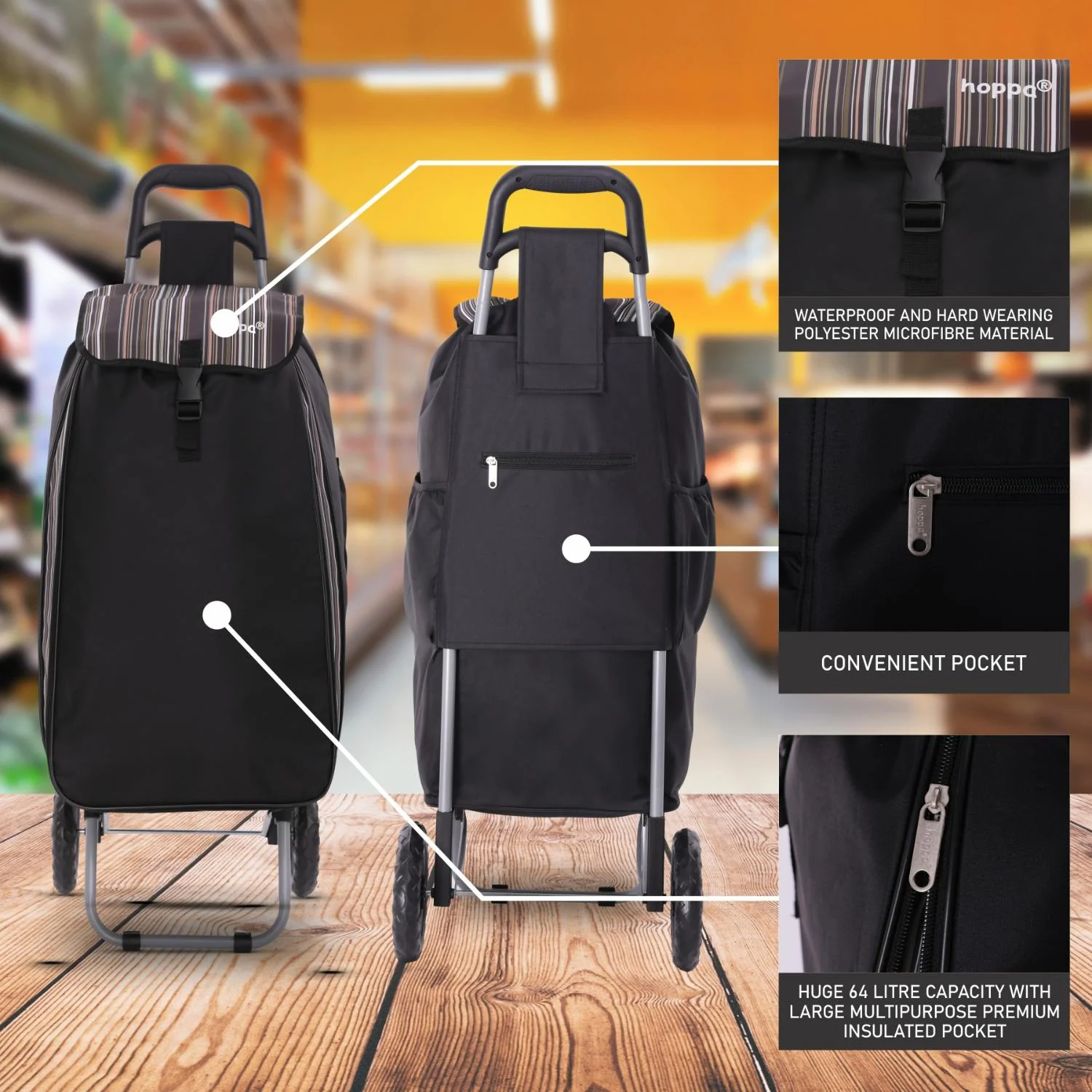 Hoppa Expandable 57L to 64L Lightweight Shopping Trolley 2025 model, Hard Wearing & Foldaway Push/Pull Cart for Easy Storage With 1 Year Guarantee - Image 4