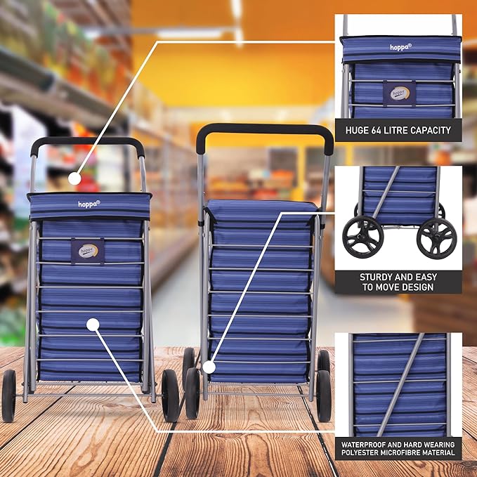 Hoppa Lightweight 4-Wheel Premium 2025 Model Folding Shopping Trolley Extra Large 75.6L Capacity Shopping Trolley Bag, 95cm, 4.8kg, Push/Pull - Image 10