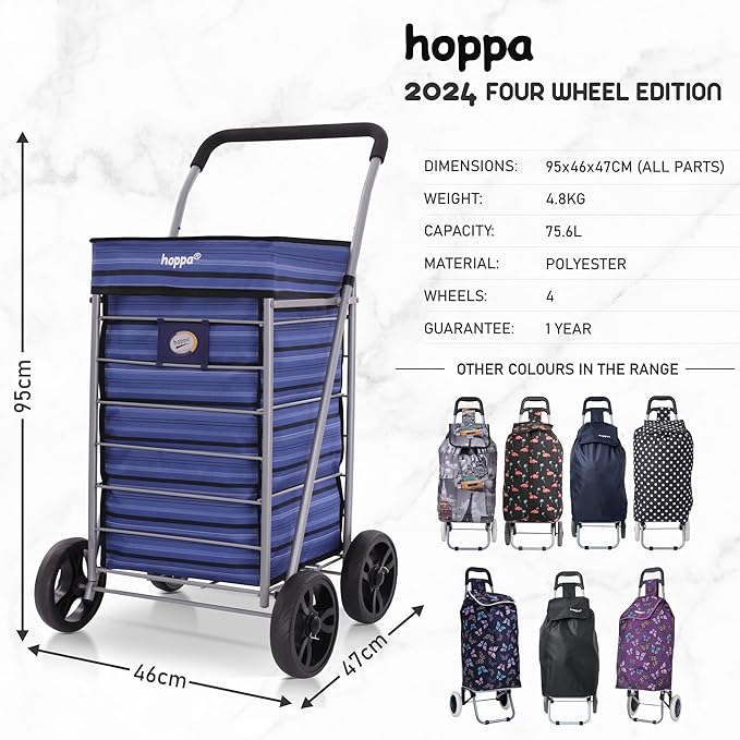 Hoppa Lightweight 4-Wheel Premium 2025 Model Folding Shopping Trolley Extra Large 75.6L Capacity Shopping Trolley Bag, 95cm, 4.8kg, Push/Pull - Image 8