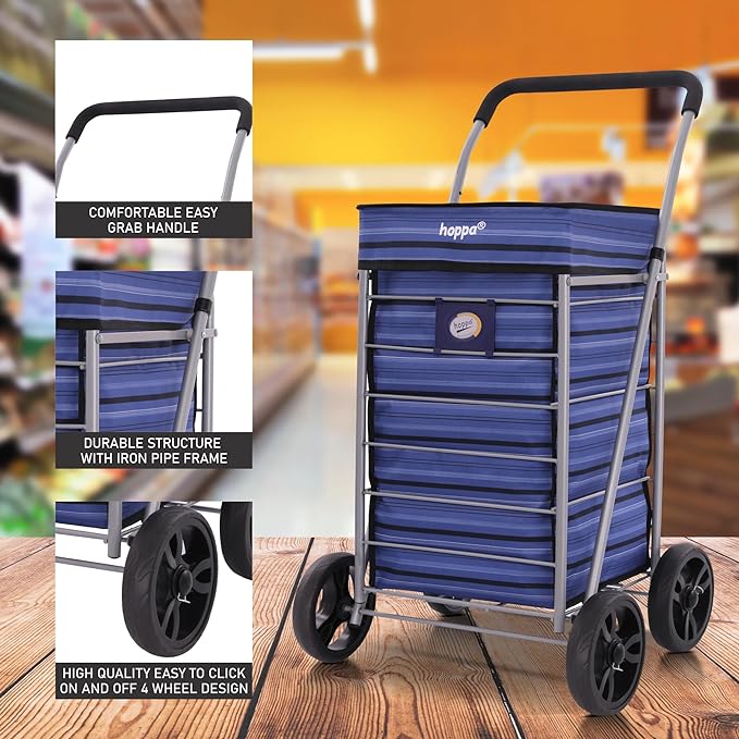 Hoppa Lightweight 4-Wheel Premium 2025 Model Folding Shopping Trolley Extra Large 75.6L Capacity Shopping Trolley Bag, 95cm, 4.8kg, Push/Pull - Image 9