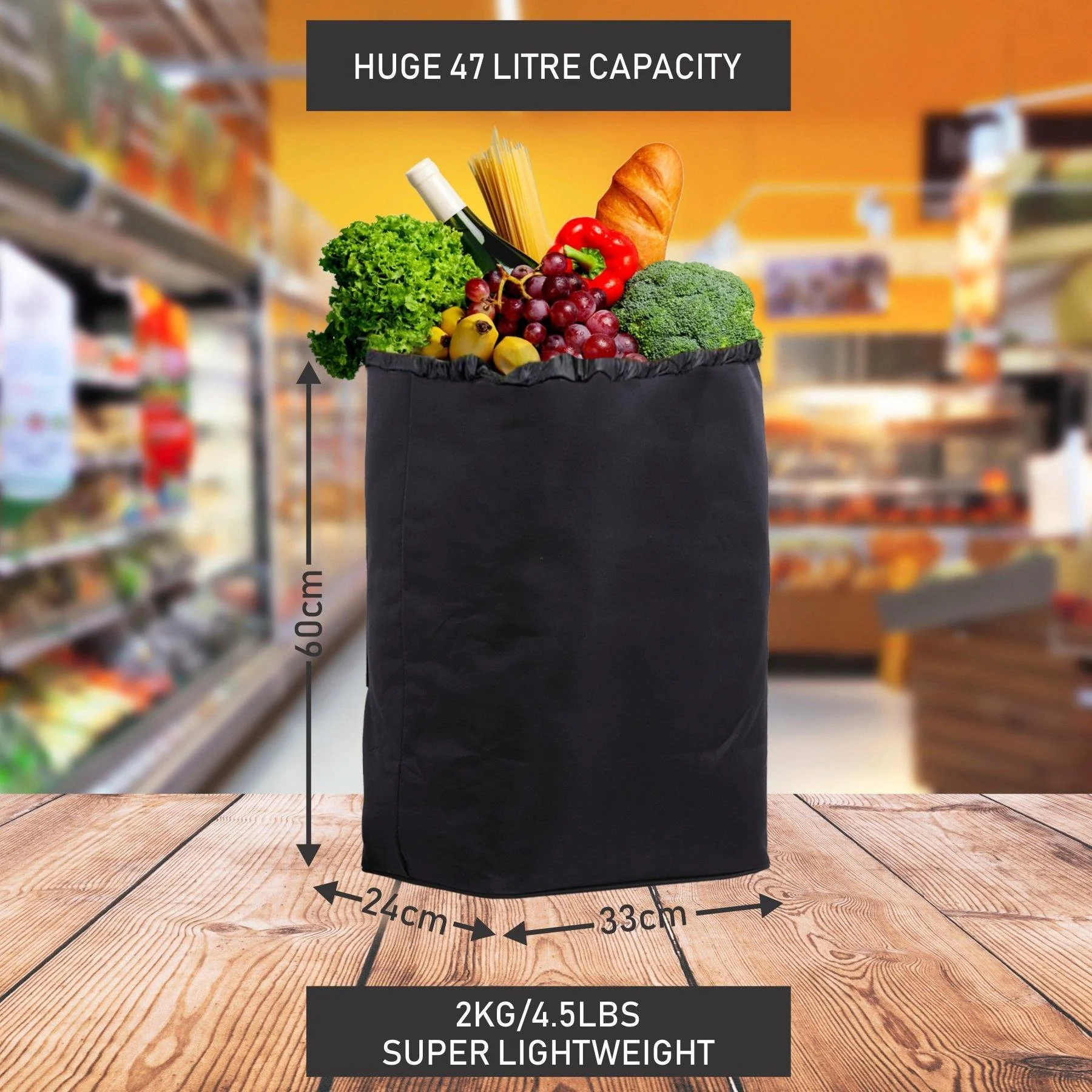 Hoppa Lightweight 6-Wheel 2025 Model Folding Shopping Trolley Large 47L Capacity Shopping Trolley Bag, 95cm, 2kg, Push/Pull Stairclimber (Black) - Image 6