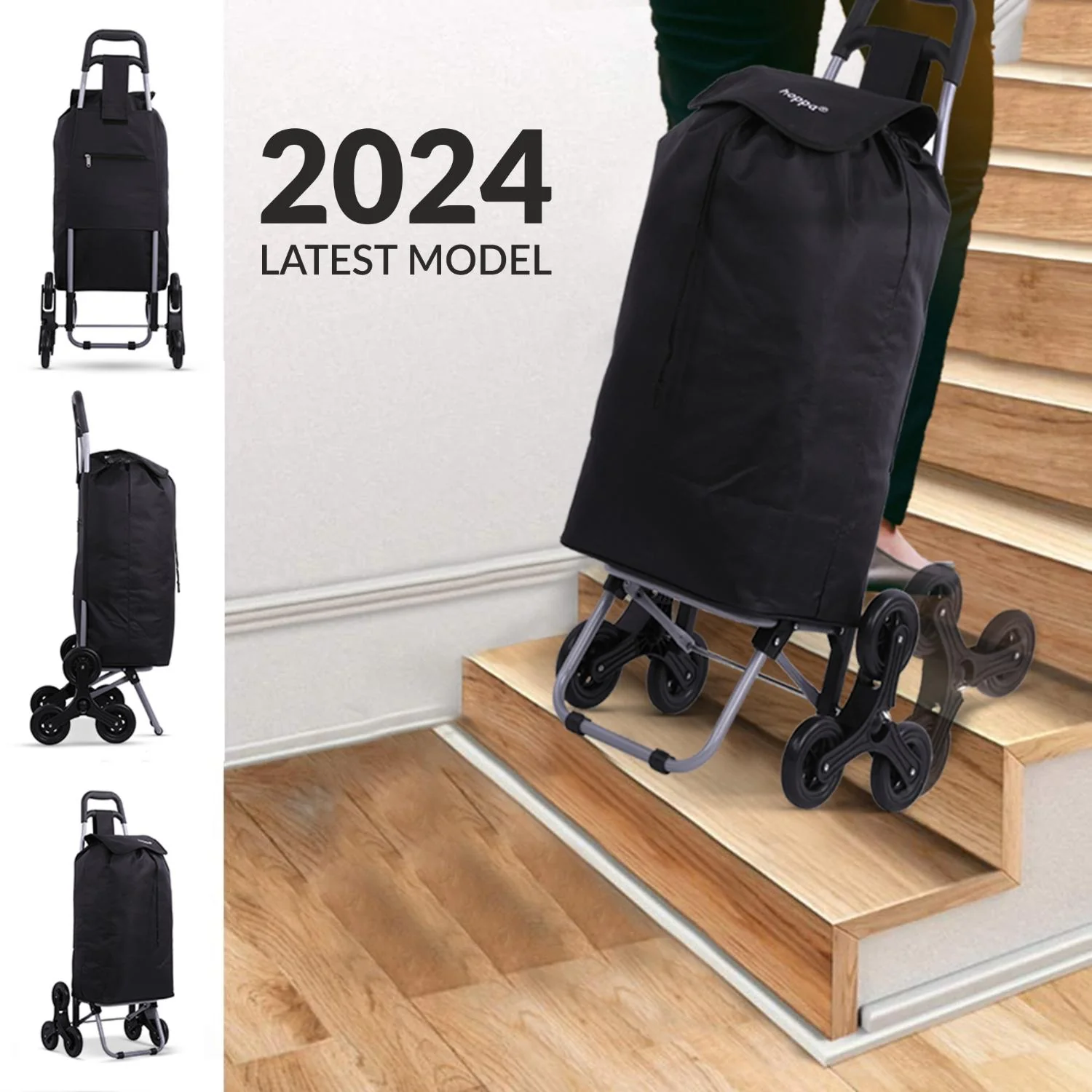 Hoppa Lightweight 6-Wheel 2025 Model Folding Shopping Trolley Large 47L Capacity Shopping Trolley Bag, 95cm, 2kg, Push/Pull Stairclimber (Black) - Image 7