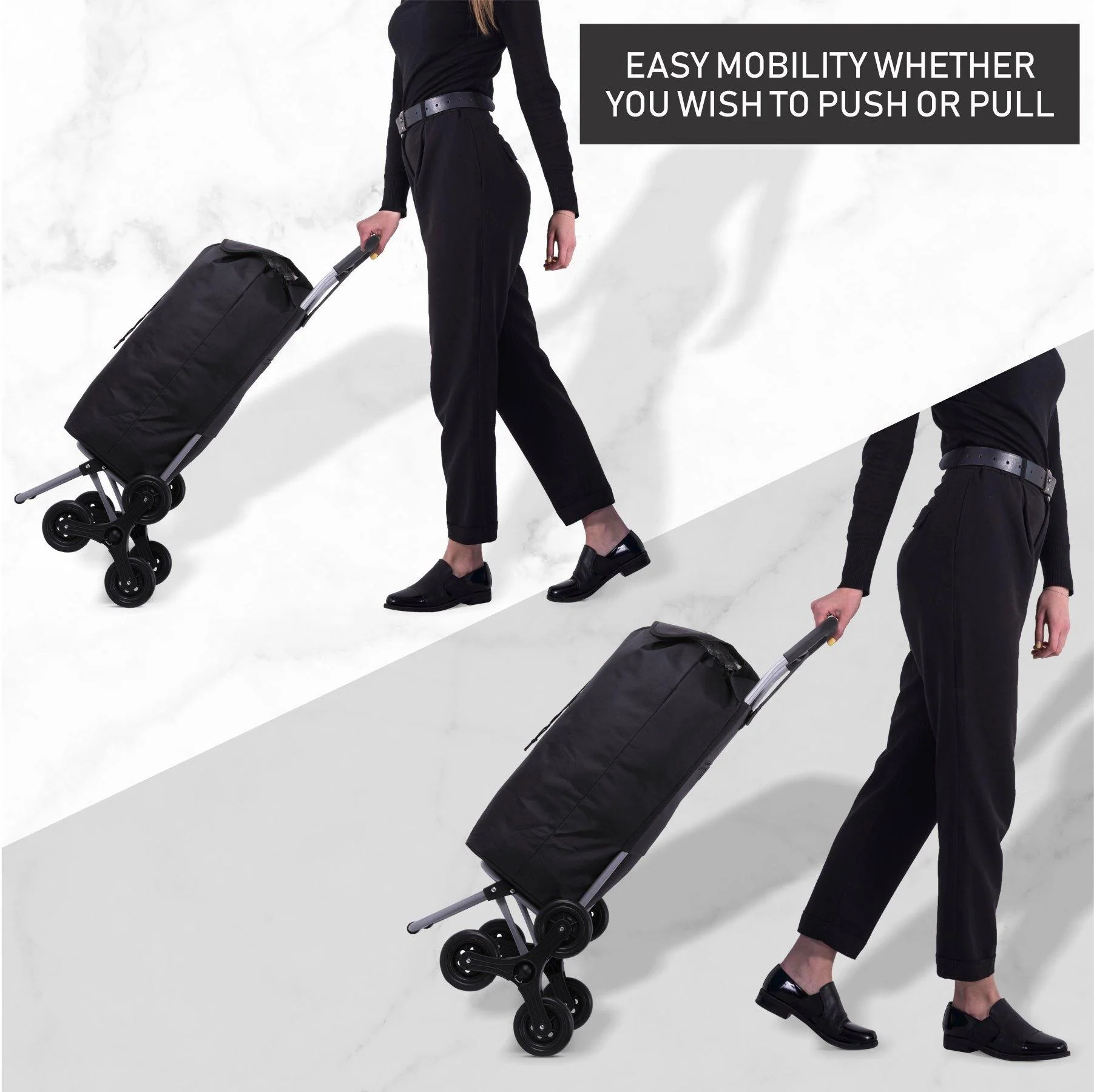 Hoppa Lightweight 6-Wheel 2025 Model Folding Shopping Trolley Large 47L Capacity Shopping Trolley Bag, 95cm, 2kg, Push/Pull Stairclimber (Black) - Image 9