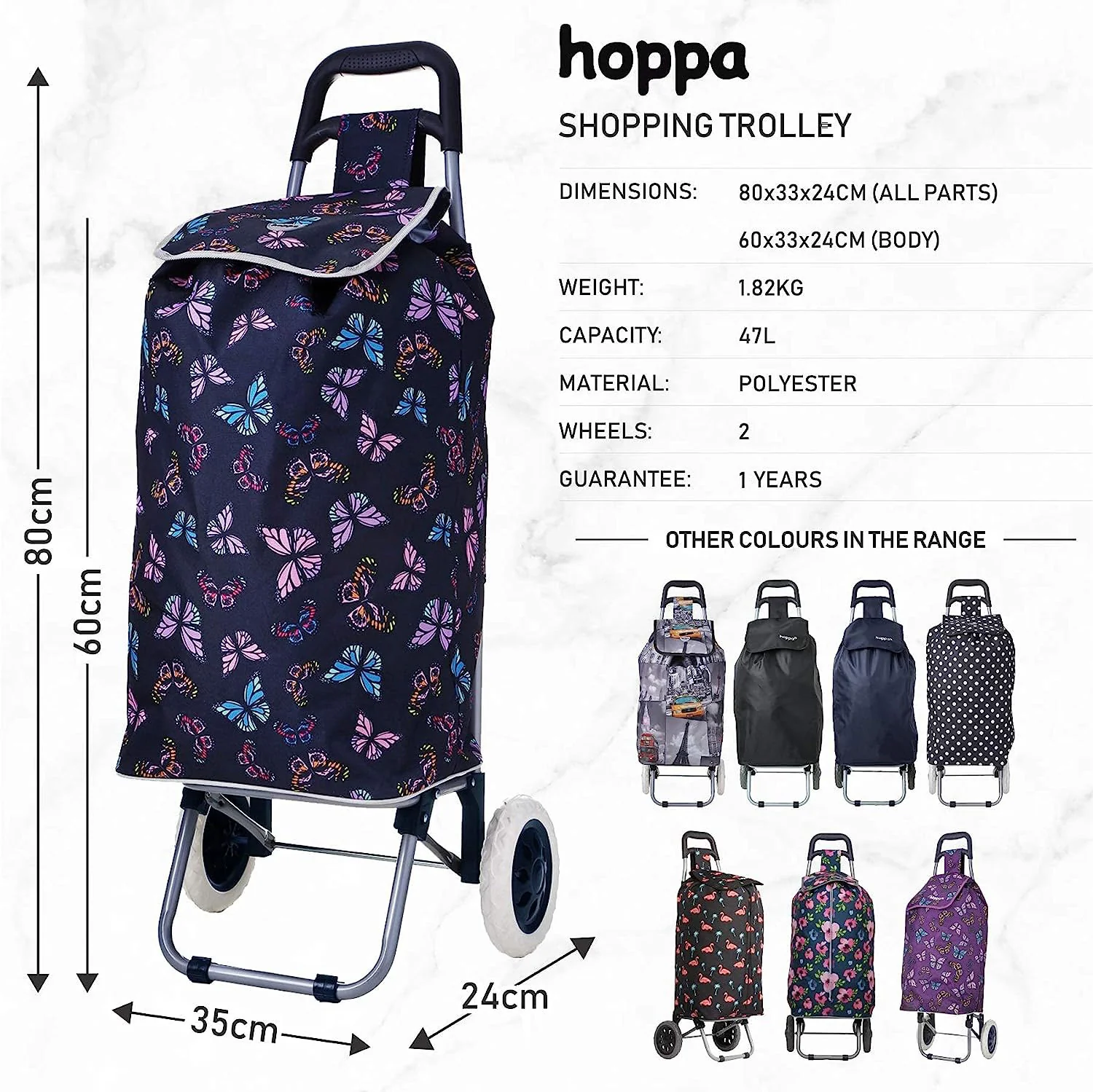 Hoppa Mini 47L (60x33x24cm) Lightweight Wheeled Shopping Trolley - Image 2