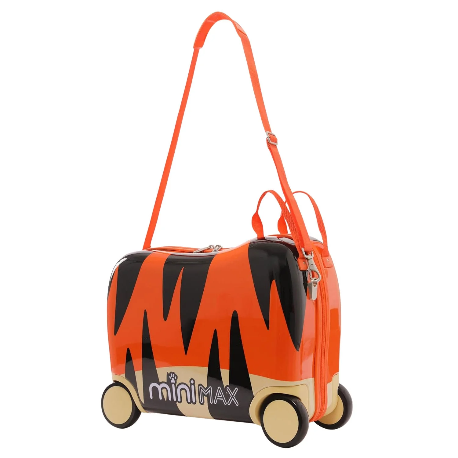 MiniMax 45x36x20cm 29L Kids Ride-On Suitcase 4PCS Set Inc Drawstring Bag, Neck Pillow & 50+ Personalisation Stickers, Easyjet Max Size Childrens Rolling Hand Cabin Luggage 45x36x20 (Tiger) - Image 10
