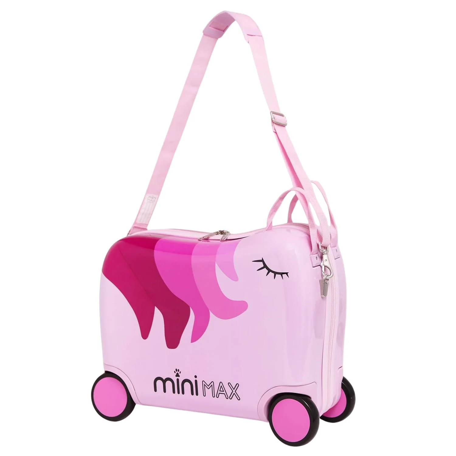 MiniMax 45x36x20cm 29L Kids Ride-On Suitcase 4PCS Set Inc Drawstring Bag, Neck Pillow & 50+ Personalisation Stickers, Easyjet Max Size Childrens Rolling Hand Cabin Luggage 45x36x20 (Unicorn) - Image 9