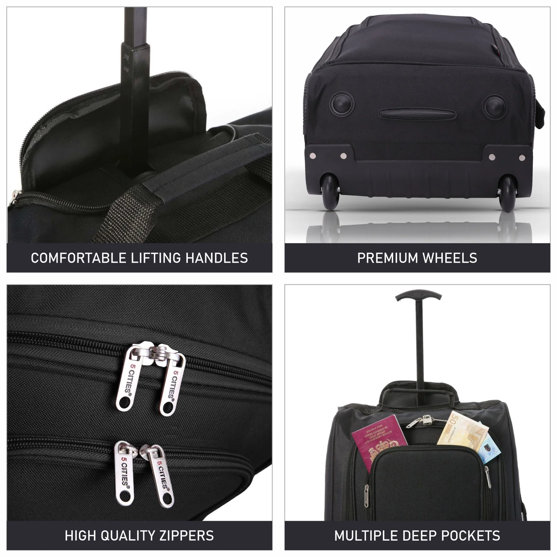 5 Cities Ryanair Luggage Bundle (55x35x20cm) Lightweight Cabin 2 Wheel Trolley and (40x20x25cm) Holdall Flight Bag, 2 Years Warranty - Image 16