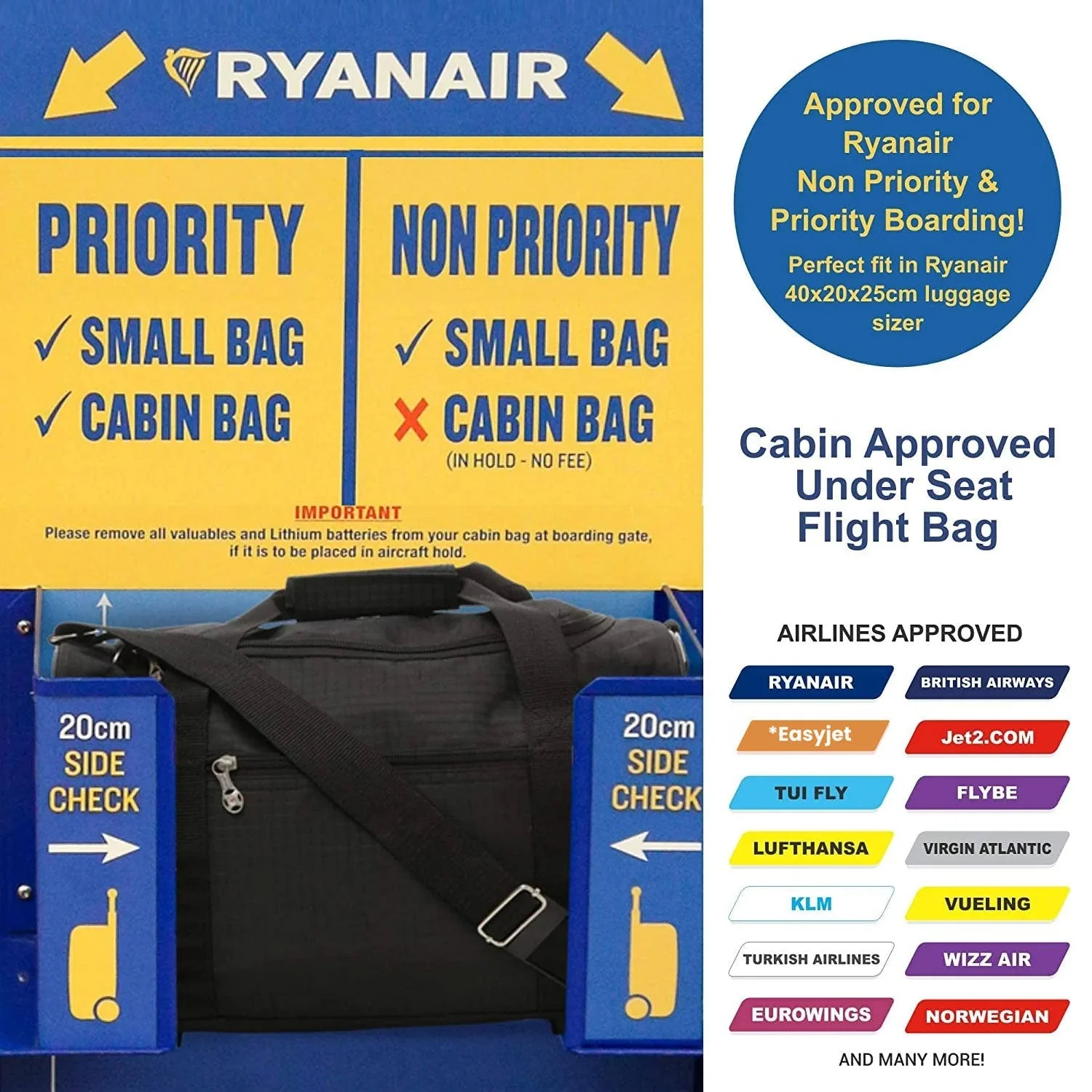 5 Cities Ryanair Luggage Bundle (55x35x20cm) Lightweight Cabin 2 Wheel Trolley and (40x20x25cm) Holdall Flight Bag, 2 Years Warranty - Image 19