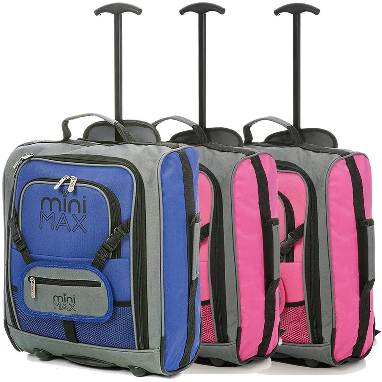 MiniMAX (45x35x20cm) Childrens Luggage Carry On Suitcase with Backpack and Pouch (x2 Blue + x1 Pink) - Image 3